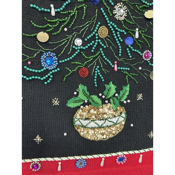 Vintage Christmas Sweater Women's M Beaded Jeweled Tree Cowl Neck BP Design - Picture 4 of 11